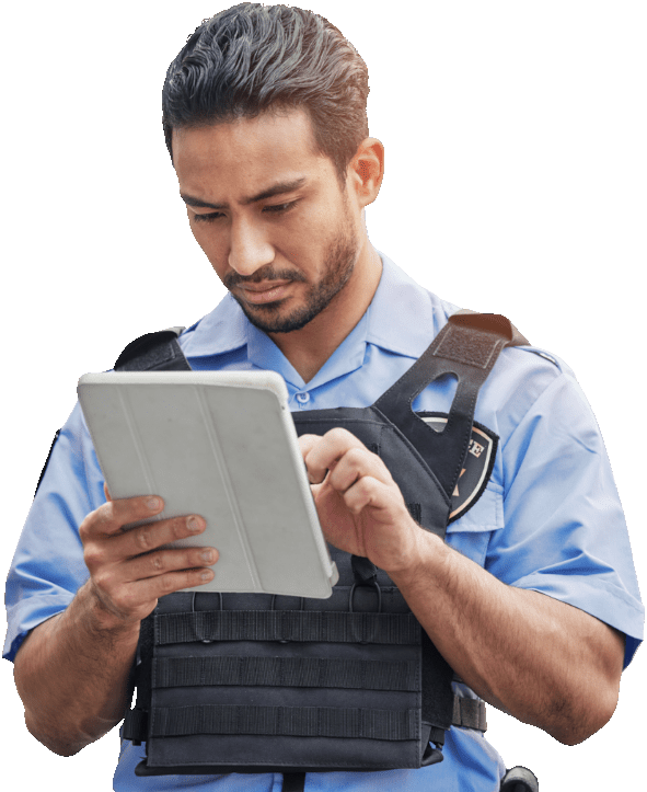 Security officer using tablet
